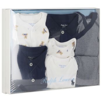 Baby Boys Ivory & Navy Blue Babygrow Gift Set