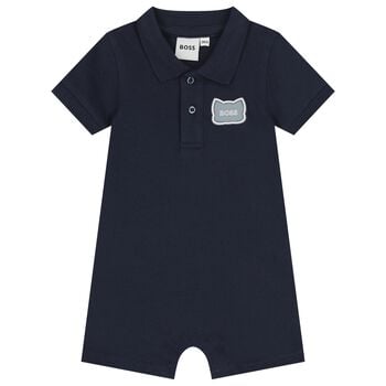 Baby Boys Navy Blue Logo Romper