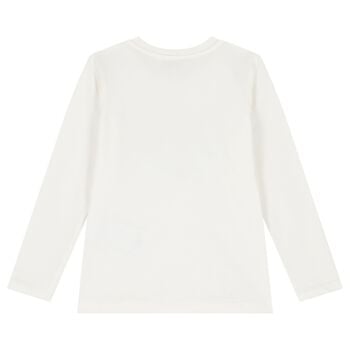 Girls Ivory Floral Logo Long Sleeve Top
