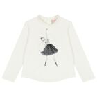 Girls Ivory Ruffled Long Sleeve Top , 1, hi-res