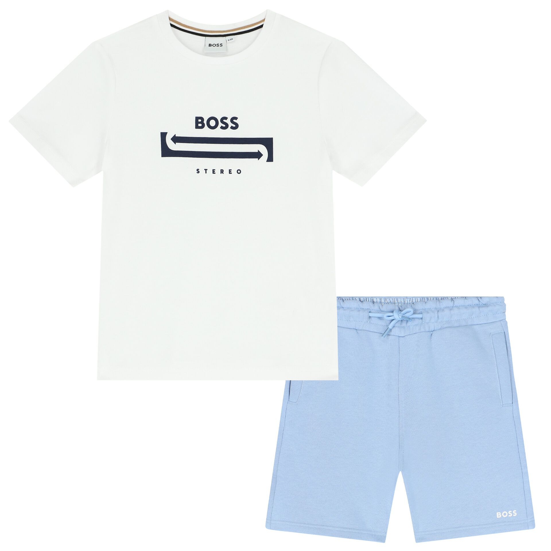 BOSS Boys White Blue Logo Shorts Set Junior Couture UAE