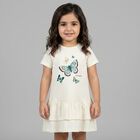 فستان بنات بشعار الفراشة باللون العاجي, 1, hi-res