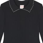 فستان محبوك بنقشة الزهور باللون الاسود للبنات, 1, hi-res