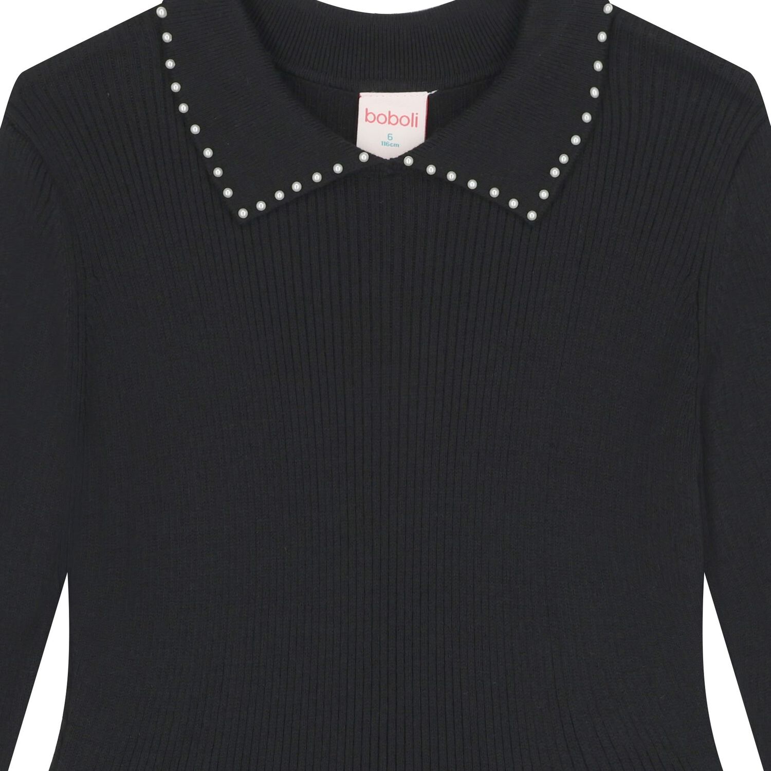 فستان محبوك بنقشة الزهور باللون الاسود للبنات, 1, hi-res