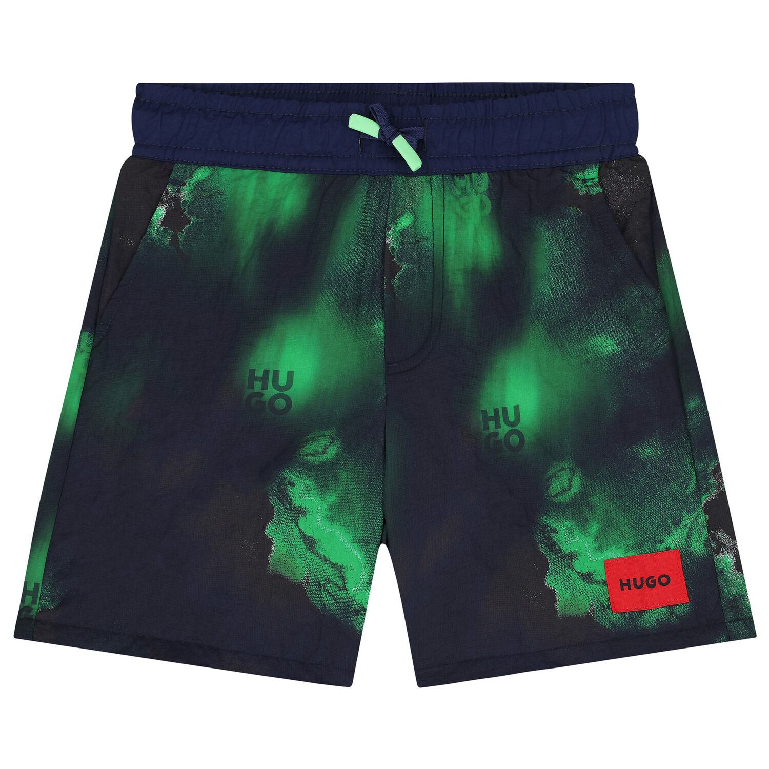 Boys Navy & Green Logo Swim Shorts, 2, hi-res image number null