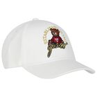 Boys White Teddy Bear Cap, 1, hi-res