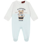 Baby Boys White & Blue Teddy Bear Babygrow, 1, hi-res