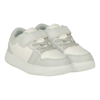 Boys White & Grey Logo Trainers