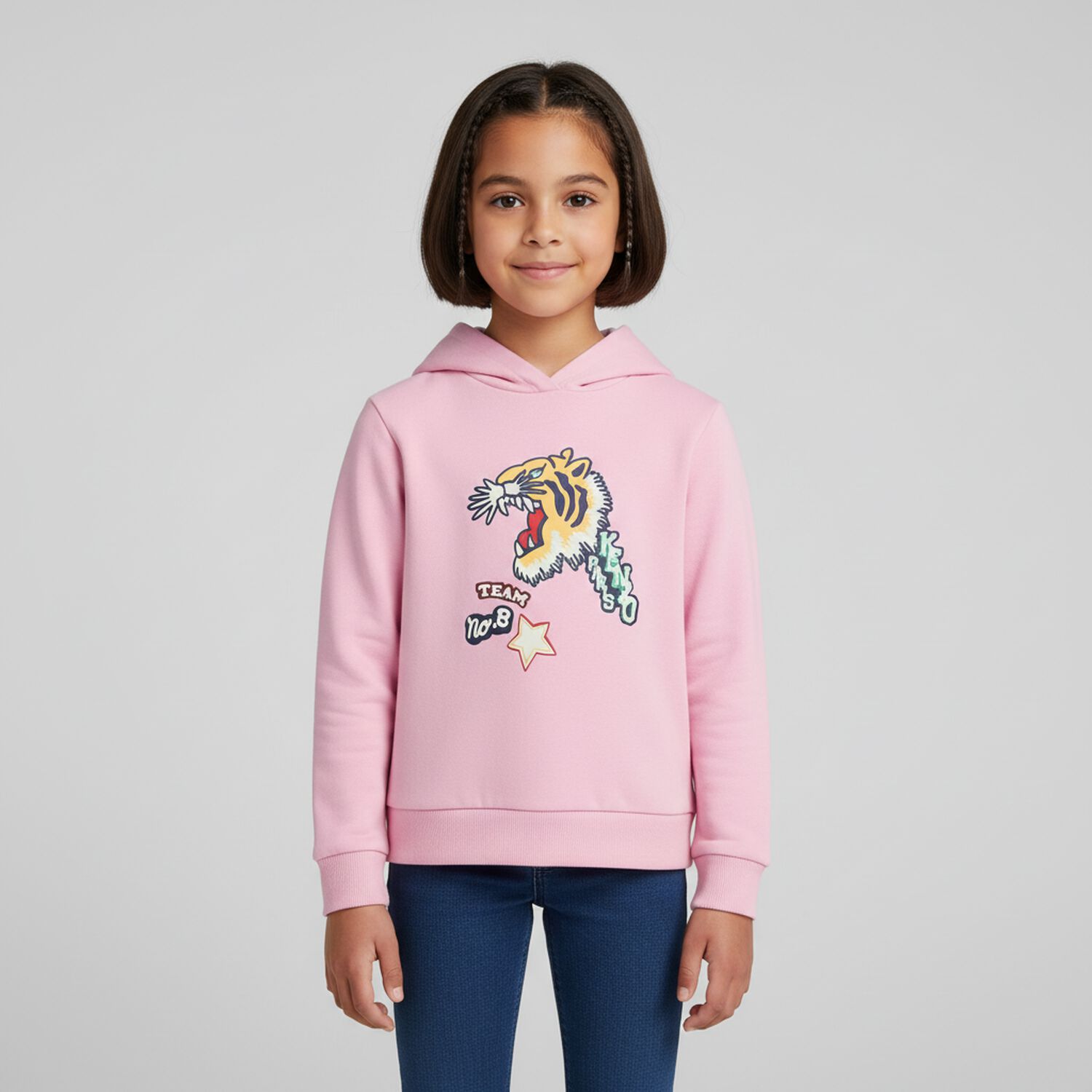 Girls Pink Varsity Tiger Hooded Top, 1, hi-res image number null