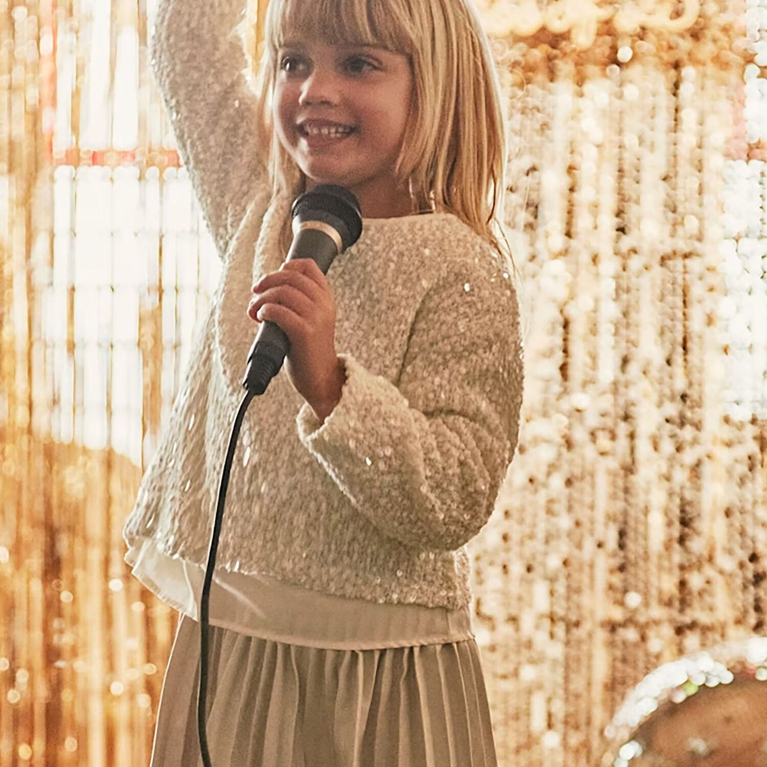 Girls Ivory & Beige Sequin Dress Set, 1, hi-res