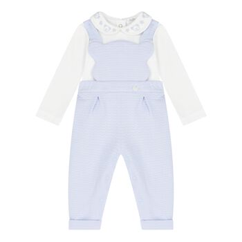 Baby Boys White & Blue Dungaree Set
