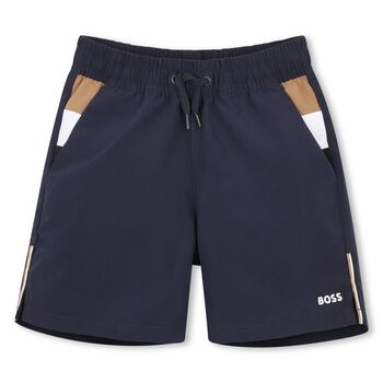 Younger Boys Mini Me Navy Blue Logo Swim 