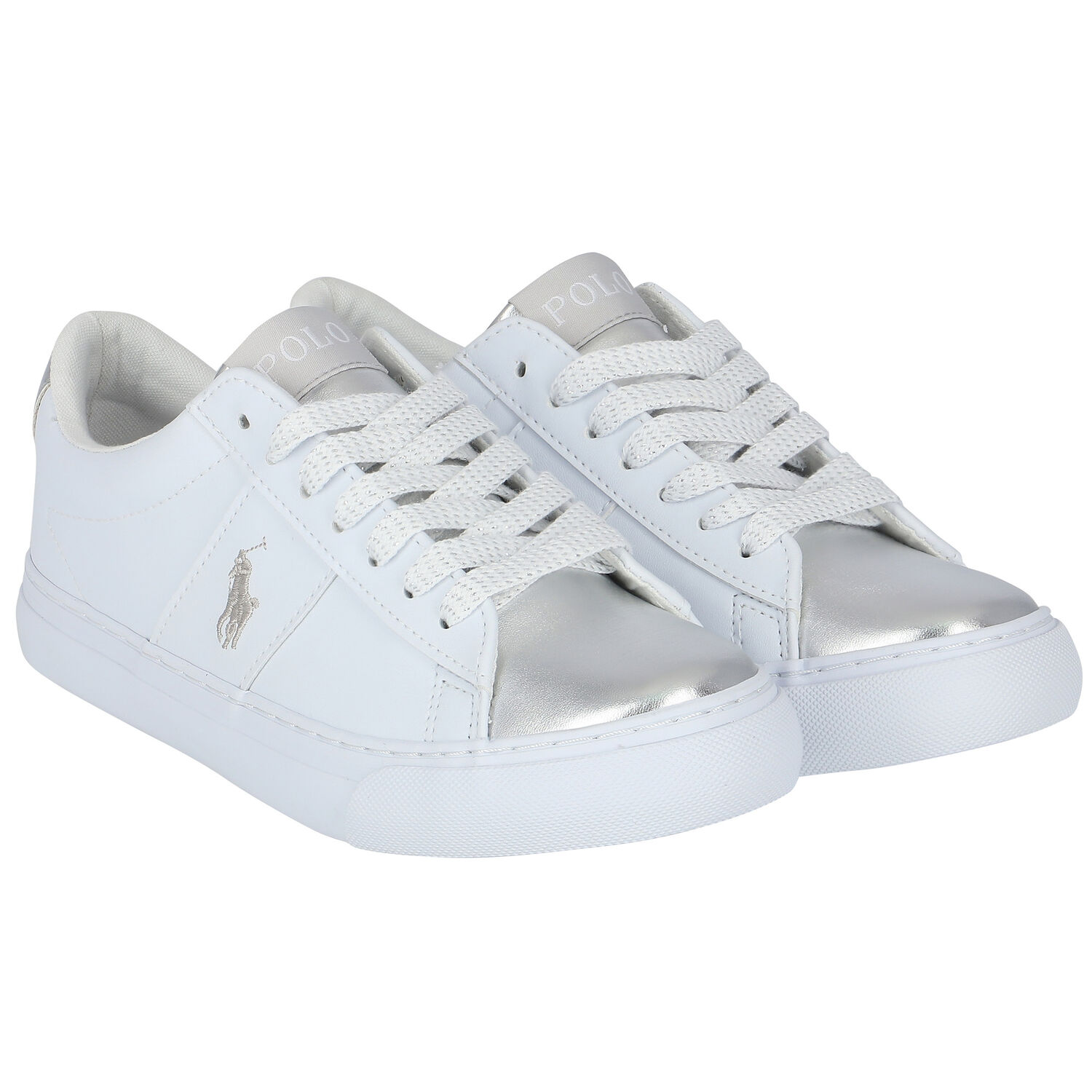 Girls White Logo Trainers, 2, hi-res