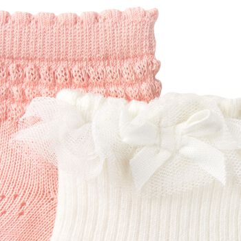Younger Girls Ivory & Pink Socks ( 2-Pack )