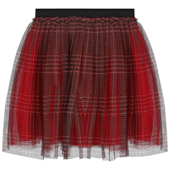 Girls Red Tartan Tulle Skirt