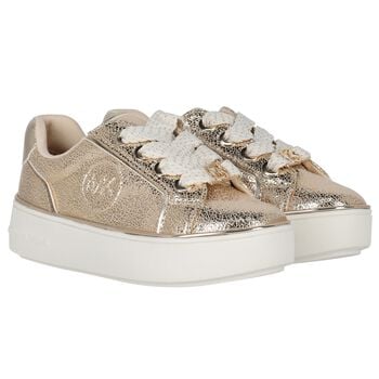 Girls Gold & Ivory Logo Trainers