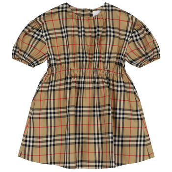 Girls Beige Check Dress