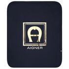 Baby Boys Navy Blue & Gold Logo Blanket, 3, hi-res
