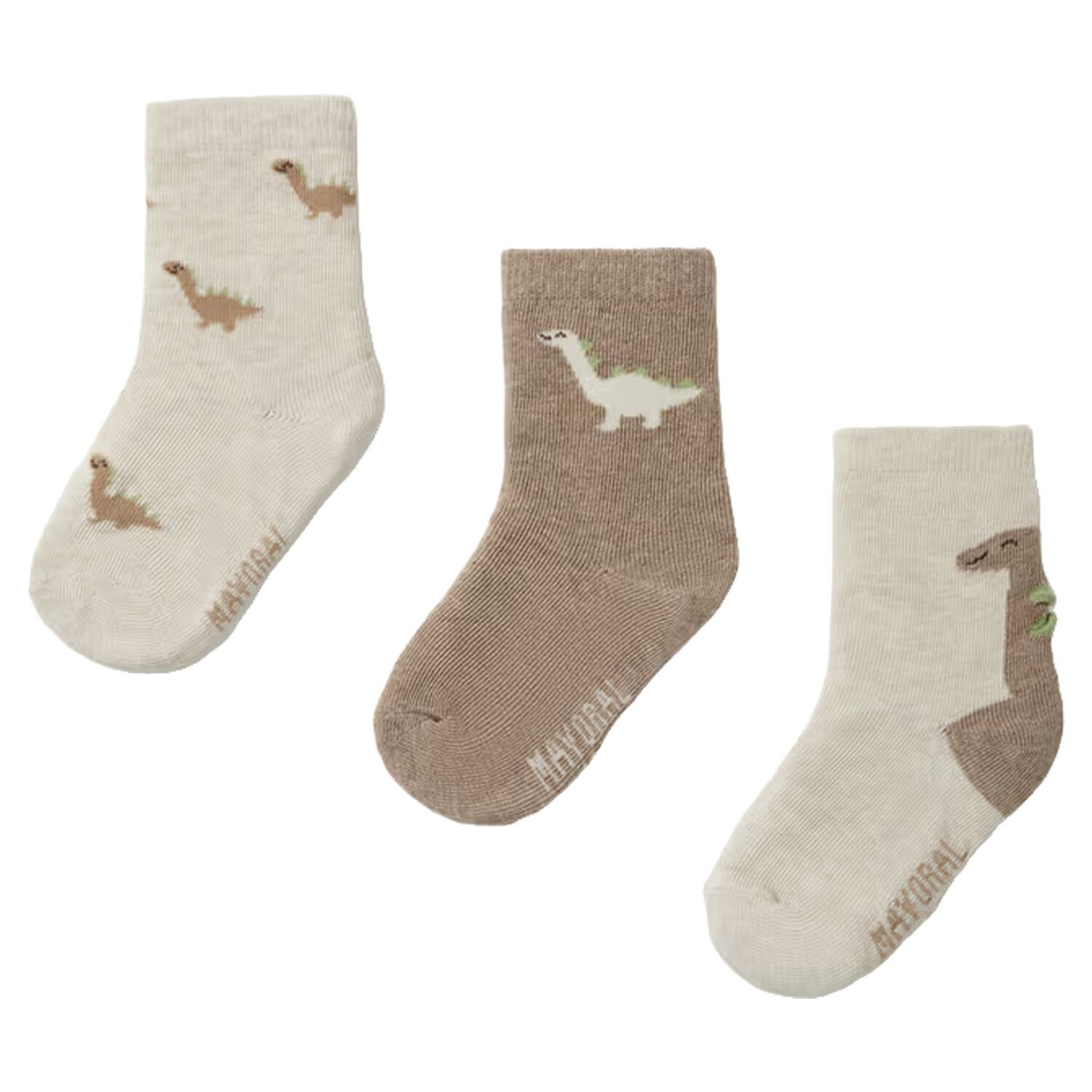 Younger Boys Beige Dinosaur Socks ( 3 Pack ) , 1, hi-res