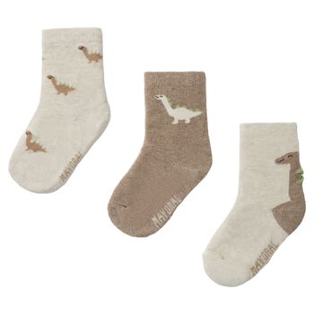 Younger Boys Beige Dinosaur Socks ( 3 Pack ) 