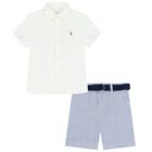 Baby Boys White & Blue Shorts Set, 1, hi-res