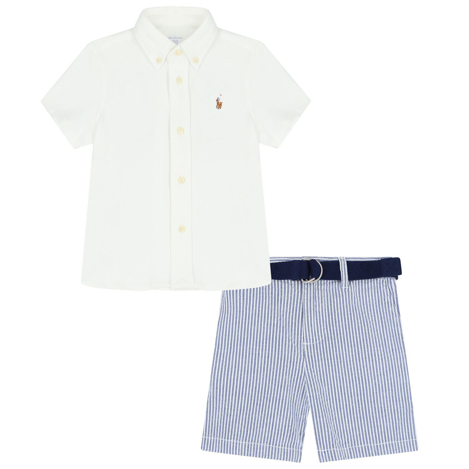 Baby Boys White & Blue Shorts Set, 1, hi-res