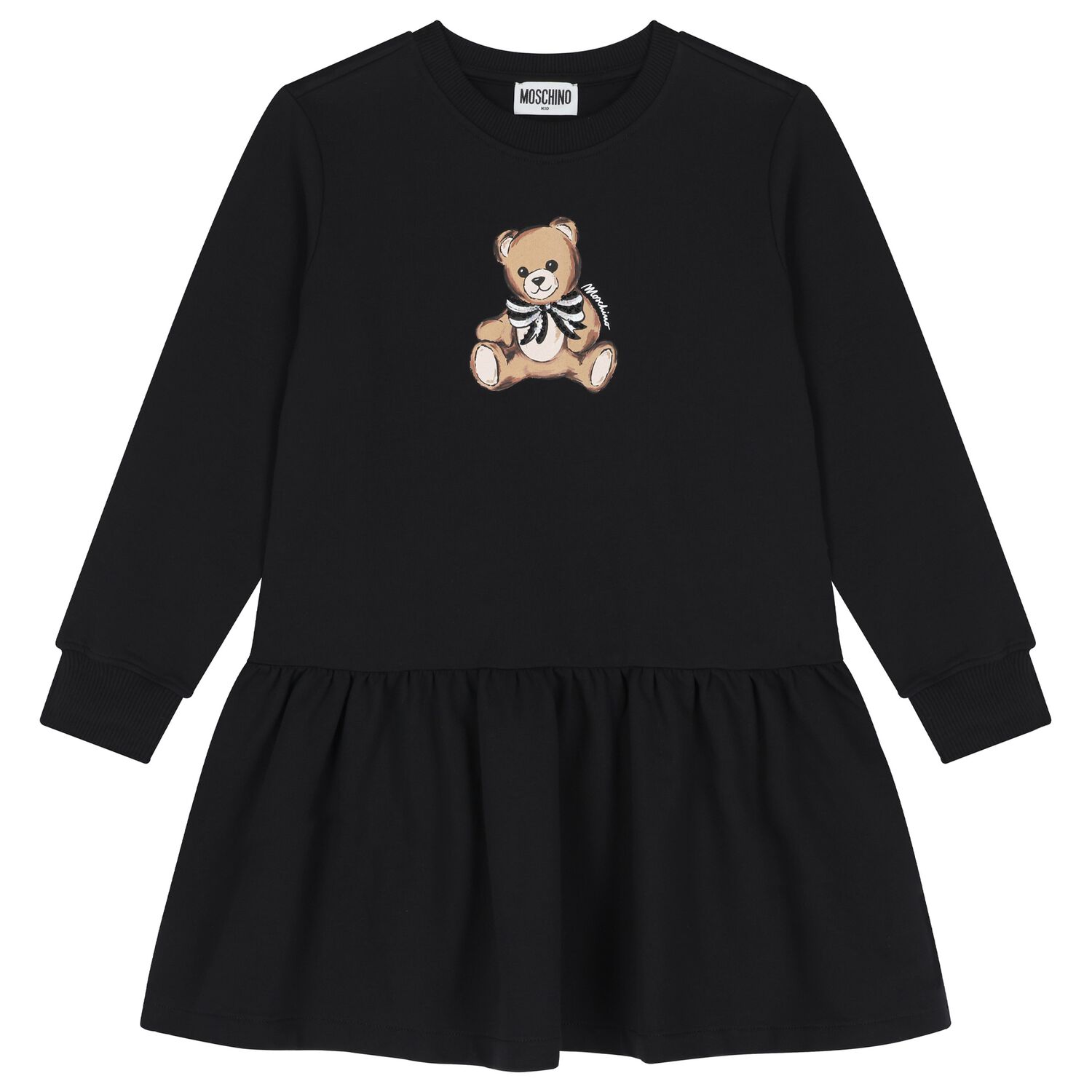 Girls Black Teddy Bear Logo Dress, 3, hi-res