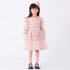 Girls Pink Jacquard Floral Dress, 1, hi-res