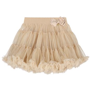 Girls Beige & Gold Tule Skirt