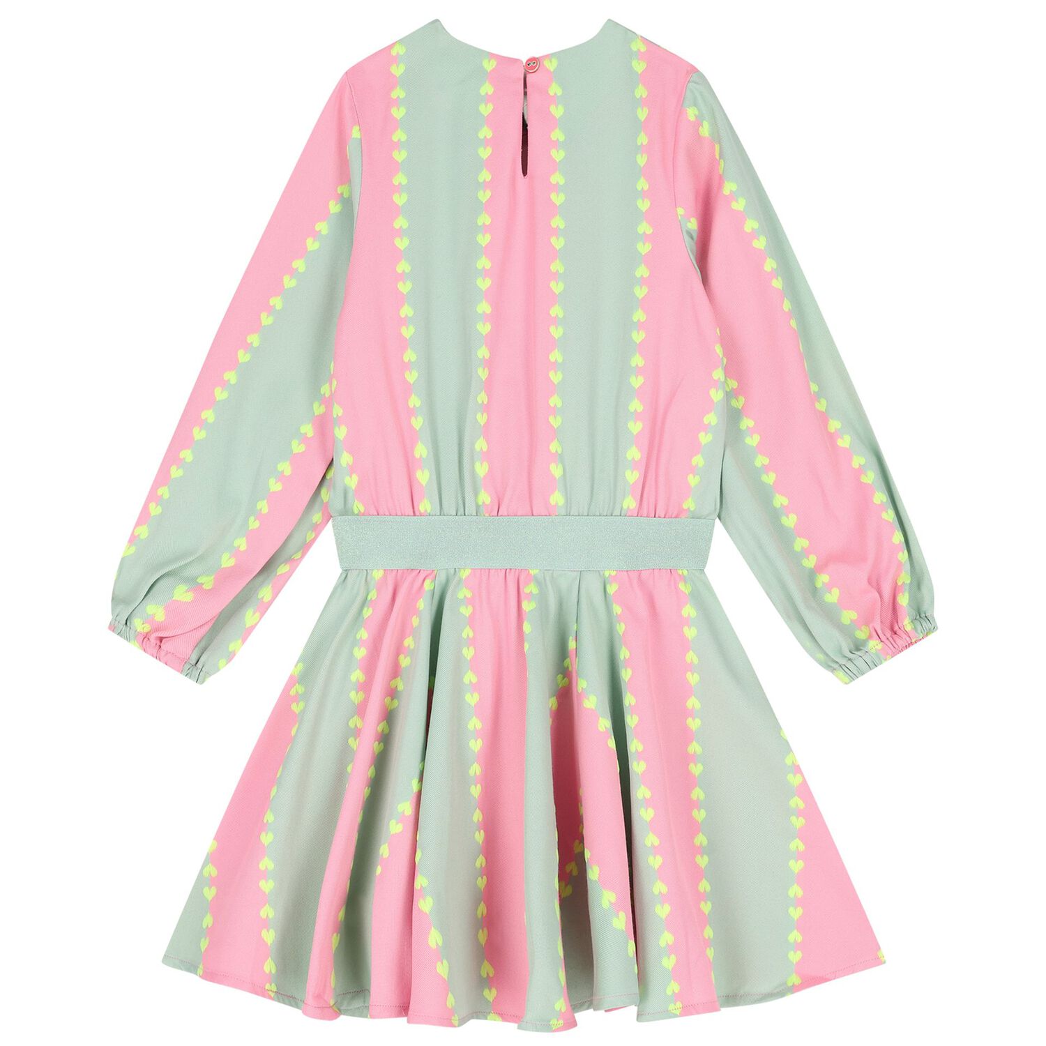 Girls Pink & Green Heart Stripe Dress, 1, hi-res