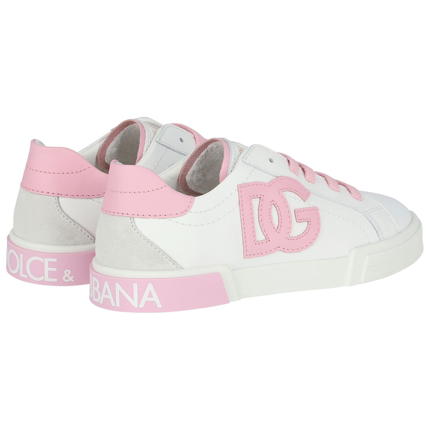 Girls White & Pink Logo Trainers, 1, hi-res