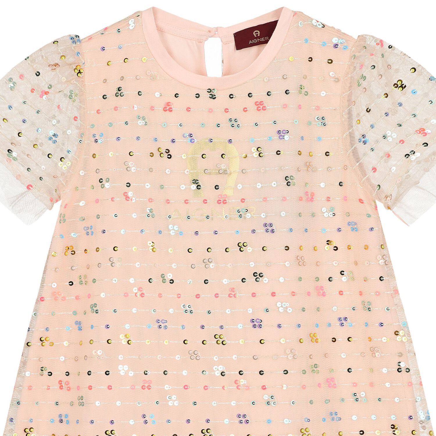 فستان بنات مزين بالترتر بالشعار باللون الوردي , 2, hi-res