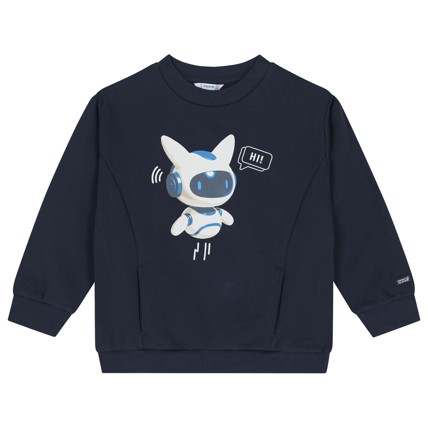 Boys Navy Blue Robot Sweatshirt, 1, hi-res