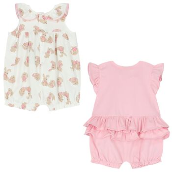 Baby Girls White & Pink Rompers ( 2-Pack )
