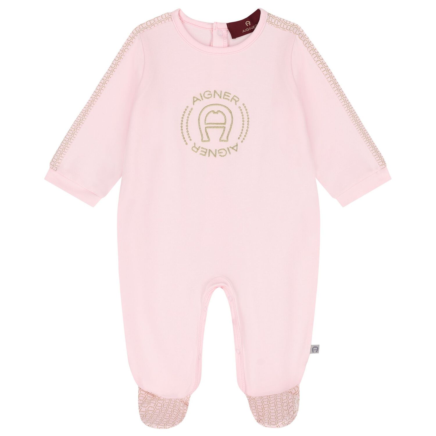 Baby Girls Pink & Gold Logo Babygrow Hat & Bib Gift Set, 1, hi-res image number null