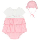 Baby Girls White & Pink Heart Bodysuit Set, 1, hi-res