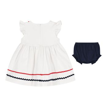 Baby Girls White & Navy Blue Dress Set
