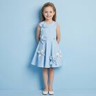 Girls Blue Butterfly Satin Dress, 2, hi-res