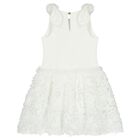 Girls White Tulle & 3D Flower Dress, 1, hi-res