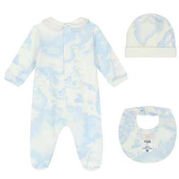 Ivory & Blue Geo Map Babygrow Set