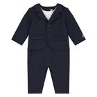 Baby Boys Navy Blue Romper Suit, 1, hi-res