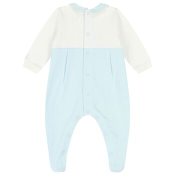 Baby Boys Blue & White Teddy Bear Babygrow