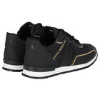 Boys Black & Gold Logo trainers, 1, hi-res