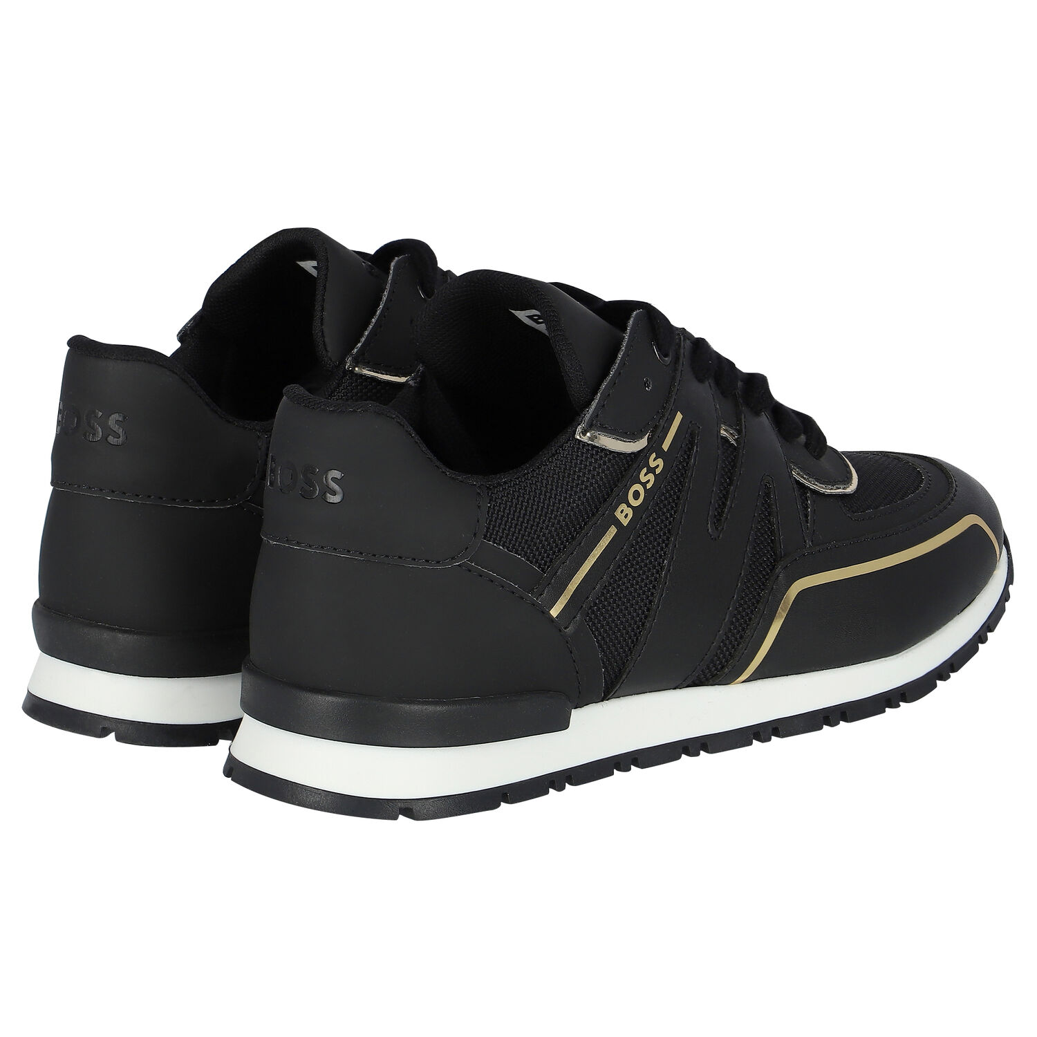 Boys Black & Gold Logo trainers, 1, hi-res