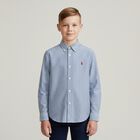 Boys White & Blue Striped Logo Shirt, 1, hi-res