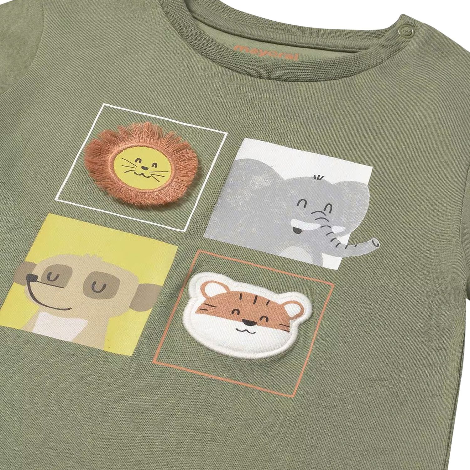 تي شيرت أخضر للأولاد برسومات حيوانات الغابة, 2, hi-res