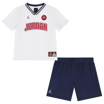 Boys White & Navy Blue Jordan Shorts Set