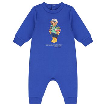 Baby Boys Blue Polo Bear Romper