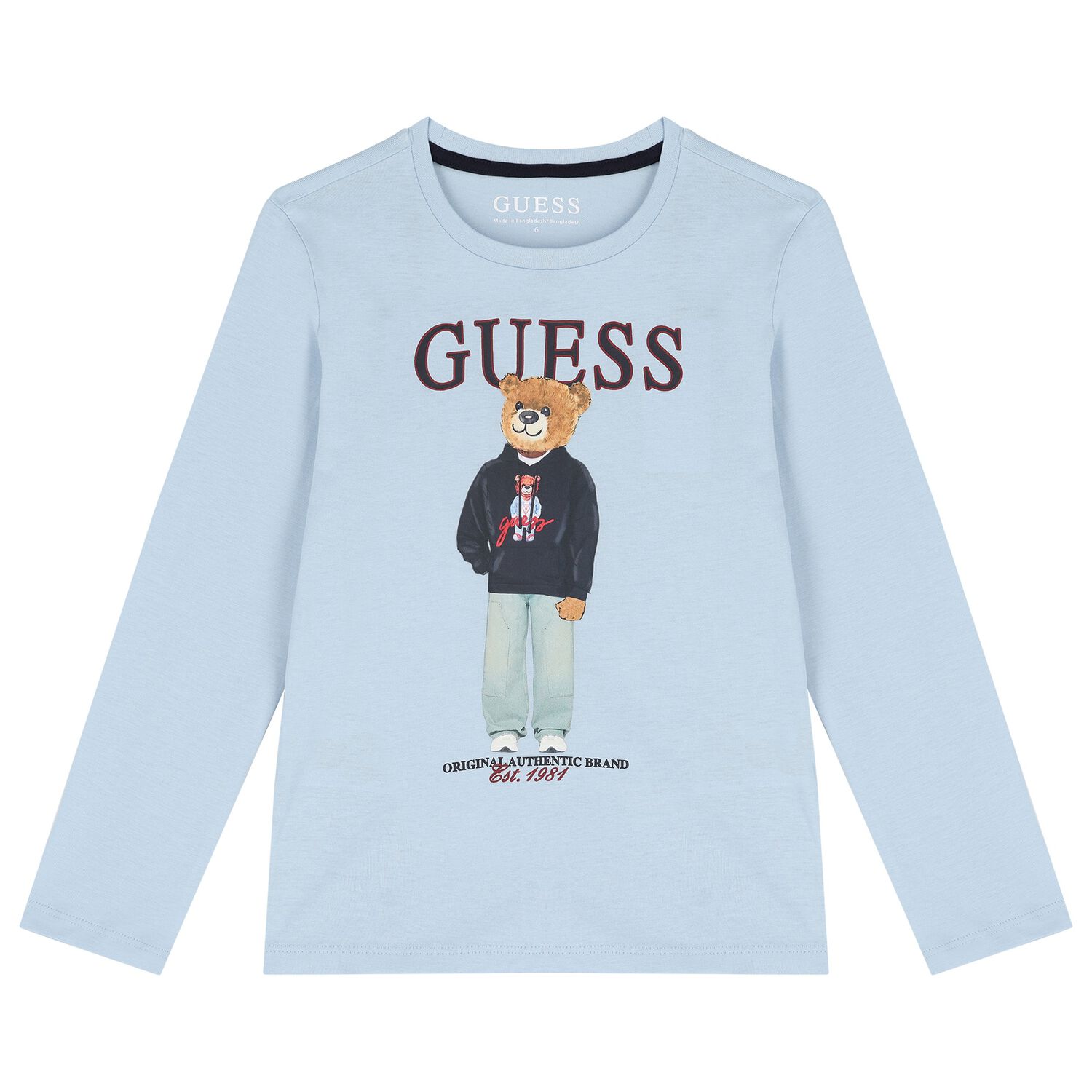 Boys Blue Bear Logo Long Sleeve Top, 4, hi-res