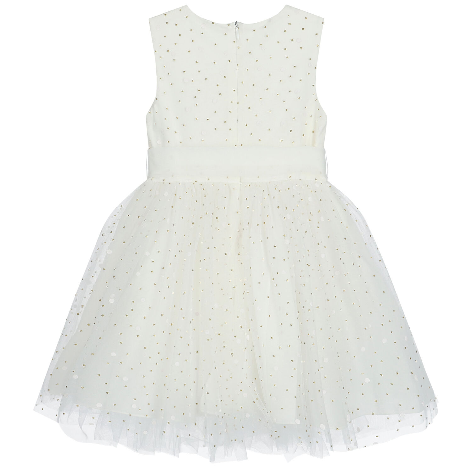 فستان بنات تول باللون العاجى والذهبى, 1, hi-res